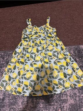 btween Yellow Lemon-Print Sundress with Green Leaves